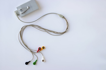 Device of holter monitoring  on white background. The concept of diagnosis and treatment of...