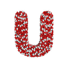 pills letter U - Capital 3d pharmaceutical font - therapy, laboratory or healthcare concept