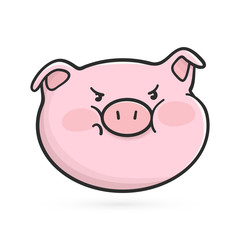 Angry emoticon icon. Emoji pig is in bad mood