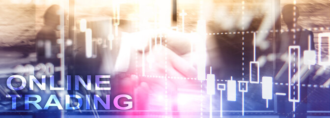 Online trading, FOREX, Investment concept on blurred business center background.