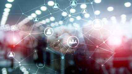 Double exposure people network structureþþ HR - Human resources management and recruitment concept.