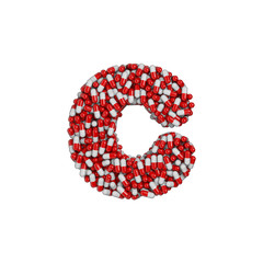 pills letter C - Small 3d pharmaceutical font - therapy, laboratory or healthcare concept