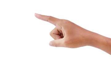 Close-up of hand pointing isolated on white background - clipping paths