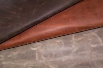 Texture of pieces brown leather. Natural material background