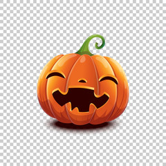 Happy Halloween. Vector Halloween pumpkin in cartoon style. Smiling happy face Halloween pumpkin isolated on transparent background. Jack head.