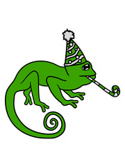 traurig geburtstag alleine feiern geschenke party hut chamäleon leguan eidechse reptil haustier dinosaurier waran süß niedlich klein comic cartoon clipart