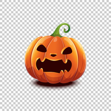 Happy Halloween. Vector Halloween pumpkin in cartoon style. Angry scaring face Halloween pumpkin isolated on transparent background.