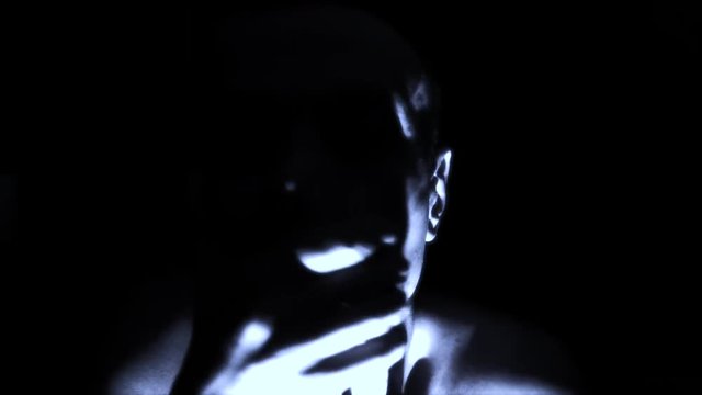 Horror scene screaming man face. Scary evil many faces. Devil spiritual exorcism.