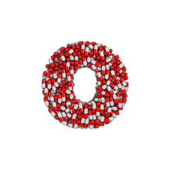 pills letter O - Small 3d pharmaceutical font - therapy, laboratory or healthcare concept
