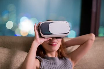 woman wear virtual reality headset