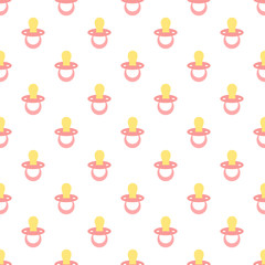 Vector semaless pattern of baby pacifier. Pink baby pacifier.