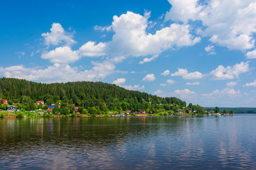 Fototapeta premium landscape with lake and blue sky