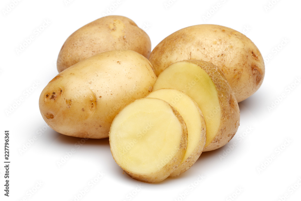 Wall mural Potatoes with slices isolated on white background