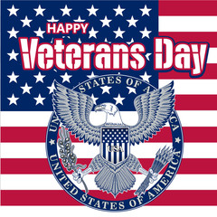 Honoring all who served. Veterans Day. The trend calligraphy. Vector illustration on white background. Heart in the form of an American flag.