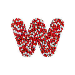 pills letter W - Lower-case 3d pharmaceutical font - therapy, laboratory or healthcare concept