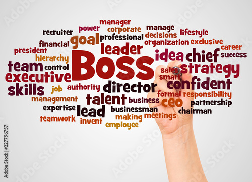 Boss Word Cloud And Hand With Marker Concept Stock Photo