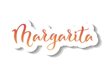 Modern calligraphy lettering of Margarita in red orange gradient with white outline and shadow on white background for bar menu, cocktail menu, advertisement, cafe, restaurant, packaging, flyer