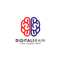 digital brain logo design template. electric brain logo vector icon