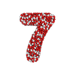 pills number 7 -  3d pharmaceutical digit - therapy, laboratory or healthcare concept