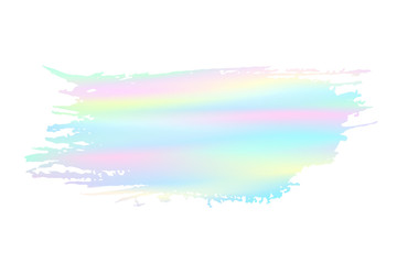 Grunge stain. Holographic. Rainbow colors. Ink splash. Isolated backdrop for text or logo. Liquid stain. Watercolor paint stroke. Holography. Grunge backdrop. Place for text. Design element.