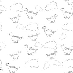 Seamless pattern composed of clouds and a duplicate of the dinosaurs