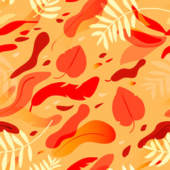 Seamless pattern with colorful red and yellow leaves.
