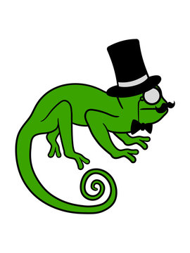 sir herr gentlemen zylinder hut monokel brille reich mann schnurrbart cham&auml;leon leguan eidechse reptil haustier dinosaurier waran s&uuml;&szlig; niedlich klein comic cartoon clipart