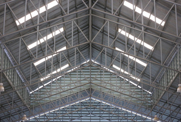perspective view of steel warehouse roof background.