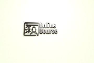 3D illustration of Online Course, brown color and brown text with grey background.