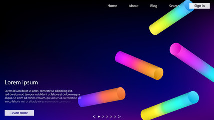 3d effect shapes. Web design. Poster background. Minimal. Webpage template. Color transition. Modern backdrop. Trendy colors. Futuristic illustration. Stylish concept.