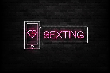 Vector realistic isolated neon sign of Sexting logo for decoration and covering on the wall background. Concept of erotic chat.