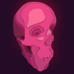 Abstract skull. Illustration with paper cut shape. 3d rendering