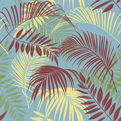Fototapeta na wymiar Tropical Vector seamless beautiful artistic bright tropical pattern with exotic forest. Original stylish floral background print,