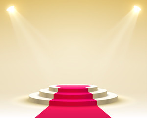 Stage podium with lighting, Stage Podium Scene with for Award Ceremony on yellow Background, Vector illustration