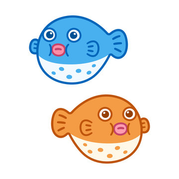 cartoon pufferfish blue orange clip art preview