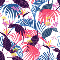 Beautical colorful exotic tropical pattern seamless for summer with many kind of leaves and florals in vector