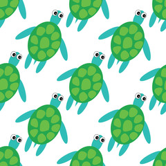 Sea turtle icon. Vector illustration. Cartoon style. Seamless pattern