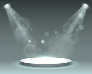 Stage podium with lighting, Stage Podium Scene with for Award Ceremony on blue Background, Vector illustration
