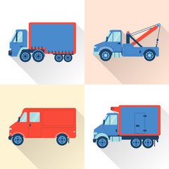 Set of truck icons in flat style with long shadow