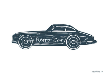  Race car illustration . Retro car on a white background