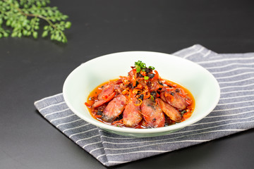 Steamed sausage in chili red oil