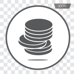 Money Coins stack icon vector, Money stacked coins icon in flat style isolated on transparent background.