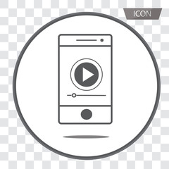 button play video on smartphone icon isolated on transparent background.