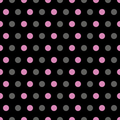 seamless background of pink and gray polka dots on black