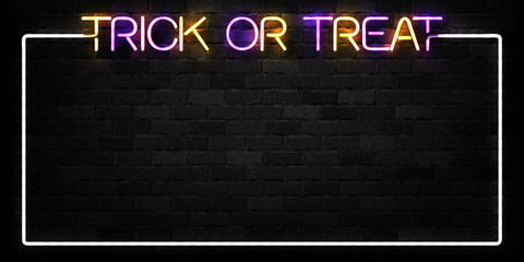 Vector realistic isolated neon sign of Trick Or Treat logo for decoration and covering on the wall background. Concept of Happy Halloween.