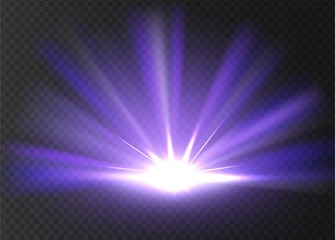 Obraz premium Abstract violet bright light. Violet shine burst isolated on transparent background. Bright and shine violet light star. Vector illustration.