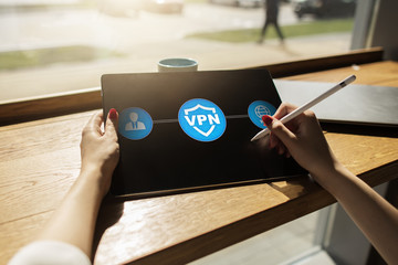VPN. Virtual private network. Security encrypted connection. Anonymous internet using.