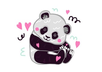 Colorful card with funny panda. 