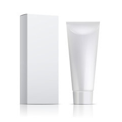 Cream tube and packaging. Ointment or toothpaste box mockup. 3d white cosmetic gel vector template. Package cream and packaging lotion cosmetic illustration