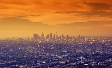 Poster Zonsopgang boven het centrum van Los Angeles. © StockPhotoAstur